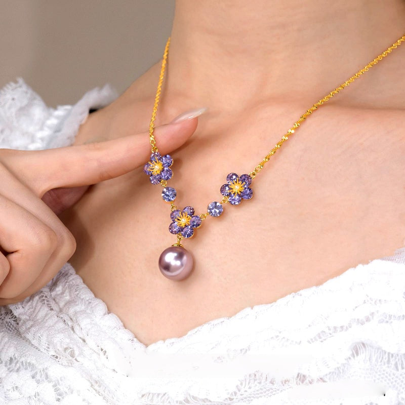 Collar flor de perlas en baño de oro 14 kilates